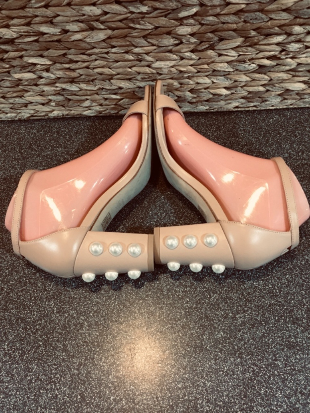 Stuart Weitzman Nude Beige Pearl-Embellished Block Heel Sandals - Picture 12 of 15